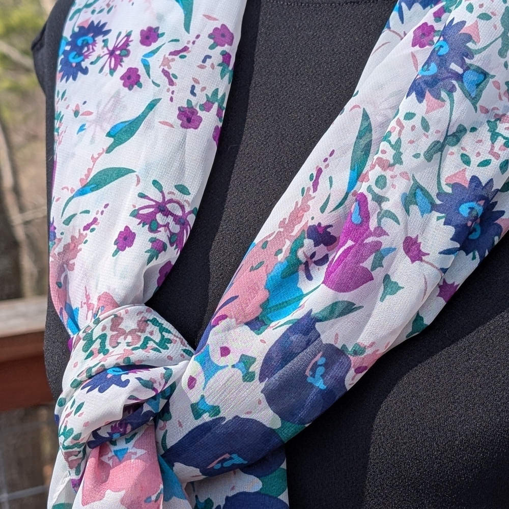 Charming Charlie Silky White Spring Floral Scarf
